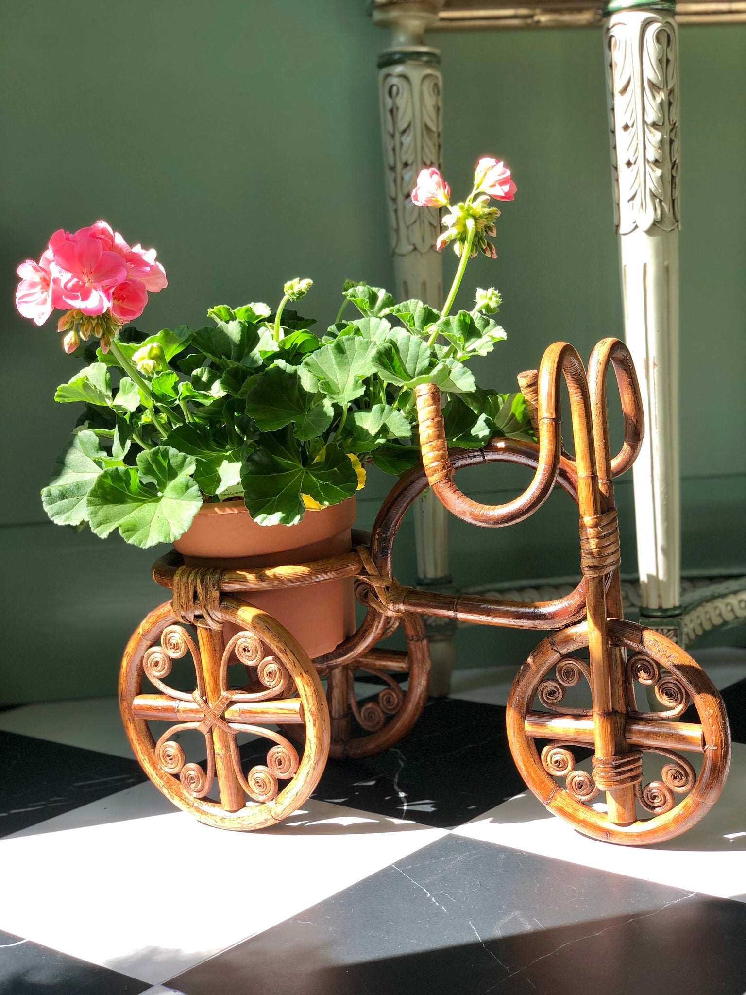 Rattan Wicker Bicycle Planter
