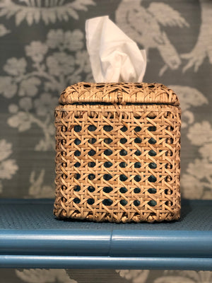 Wicker/ Cane Waste Basket and Tissue Box