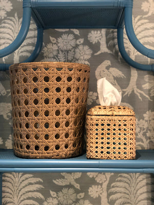 Wicker/ Cane Waste Basket and Tissue Box